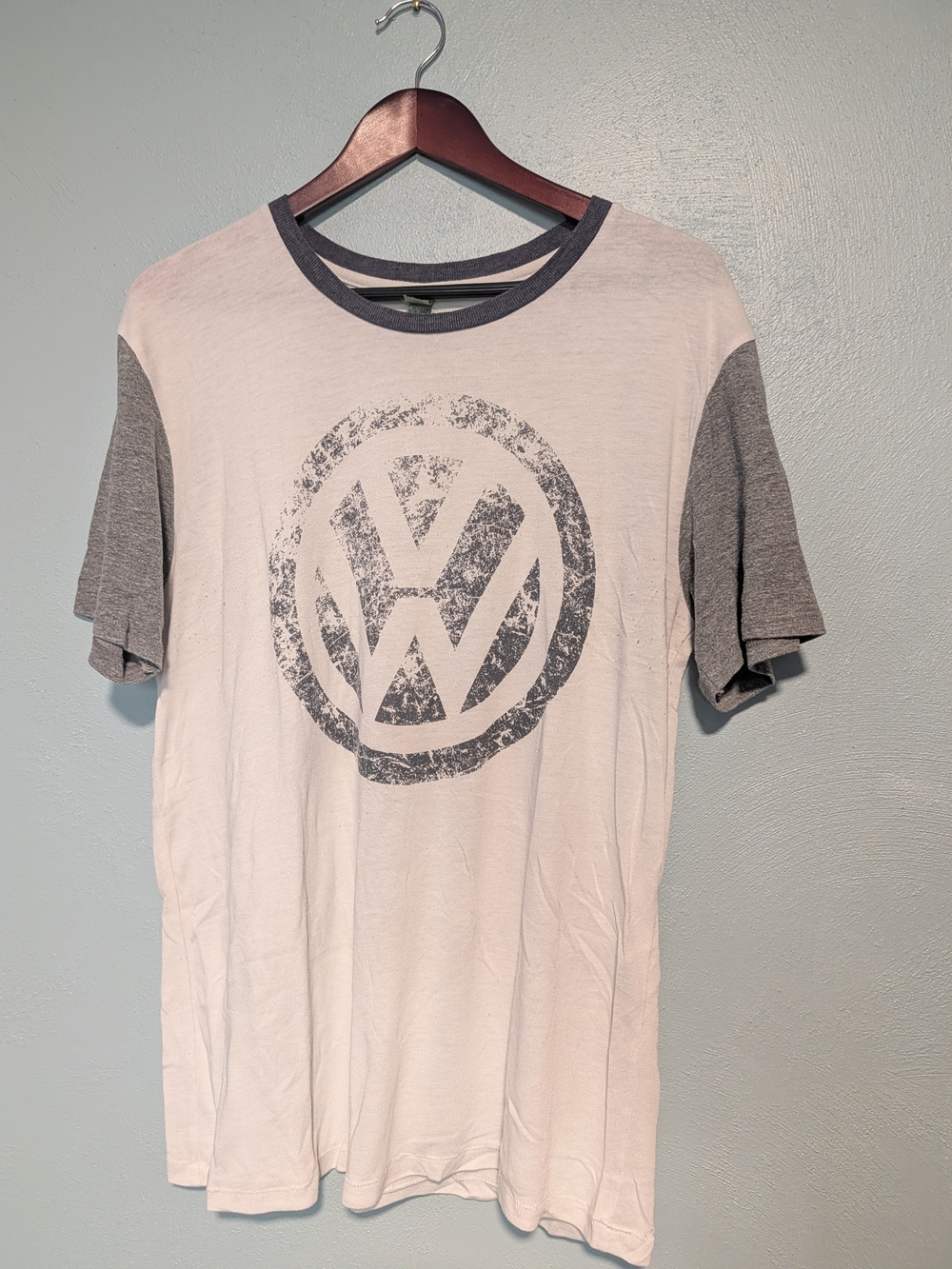 Alternative Earth Creamy White Tee with Gray Volkswagon Logo & Sleeves